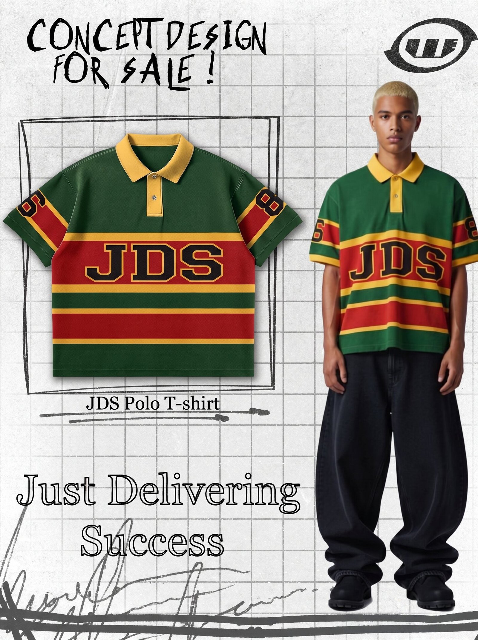 JDS concept design sheet — polo and full look