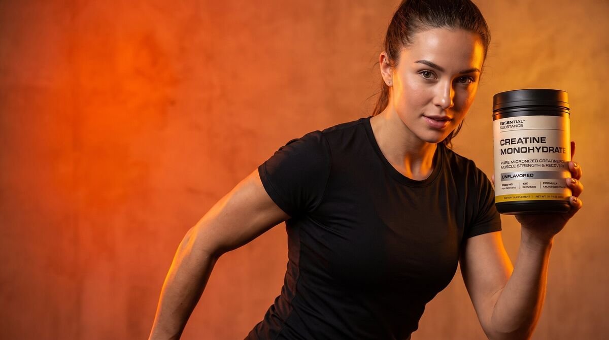 Athlete holding creatine tub